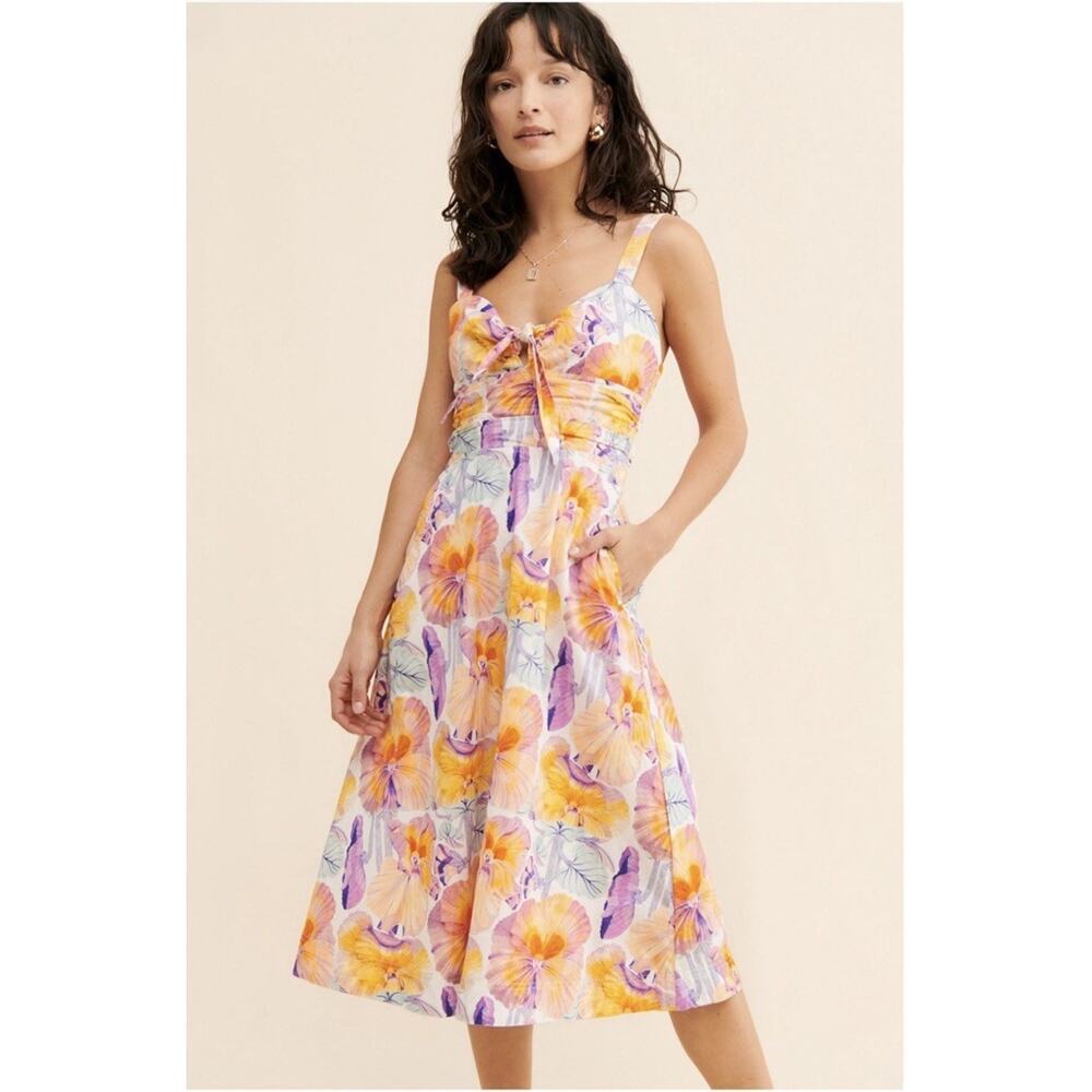 Anthropologie Cecilia Petterso Midi Dress Size 4 Floral Tropical 100% Cotton